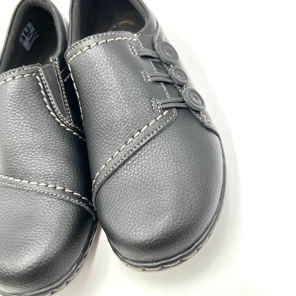 6W 6 WIDE Clarks Ashland Effie Black Pebbled Leather Comfort Loafers Shoes - Picture 5 of 10